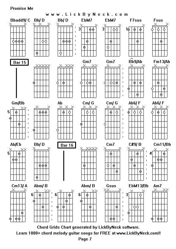 Chord Grids Chart of chord melody fingerstyle guitar song-Promise Me,generated by LickByNeck software.